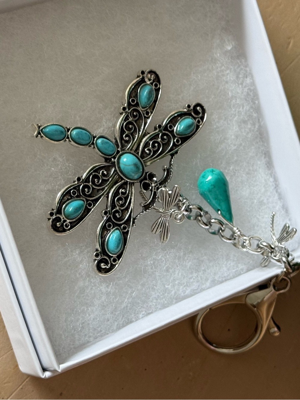 Silver Dragonfly Keychain with Turquoise Accents